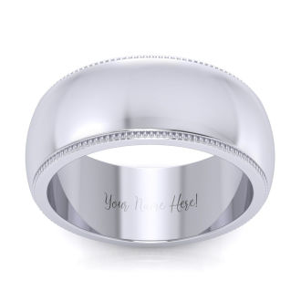 14K White Gold 8MM Milgrain Ladies and Mens Wedding Band, Size 11.5